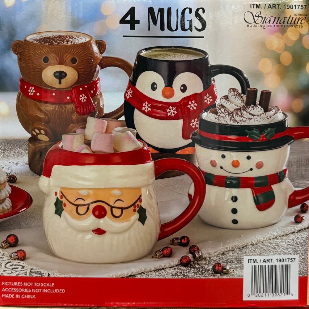 2 Set of 4 Signature Christmas Character Mugs
